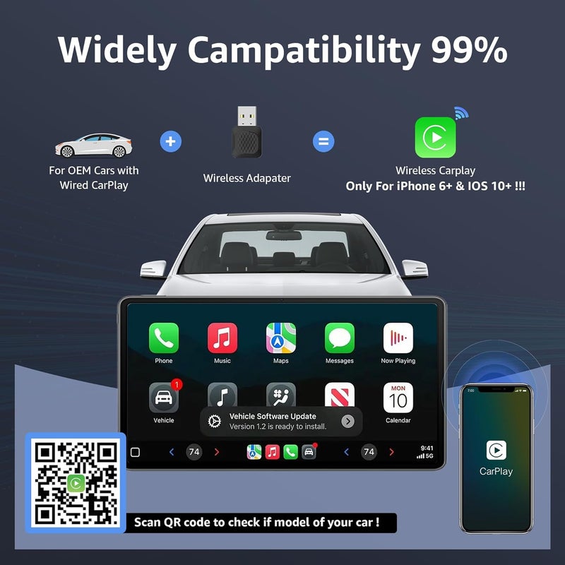 Ayake Wireless CarPlay Adapter, Smallest Mini Edition, Converts Wired to Wireless CarPlay, Plug & Play Adapter, Compact Design for Apple iPhone iOS 10+ with USB/USB-C Port - Image 3